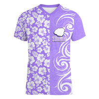 Hawaii Kauai Island Women V Neck T Shirt Hibiscus Pattern Seamless Tribal Simple Purple LT03 Female Purple - Polynesian Pride