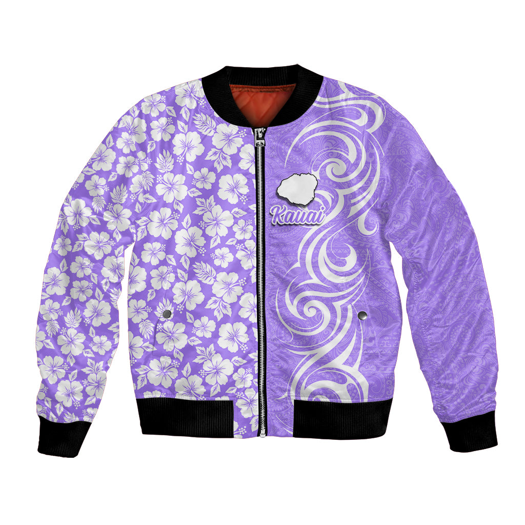 Custom Hawaii Kauai Island Bomber Jacket Hibiscus Pattern Seamless Tribal Simple Purple LT03 Unisex Purple - Polynesian Pride