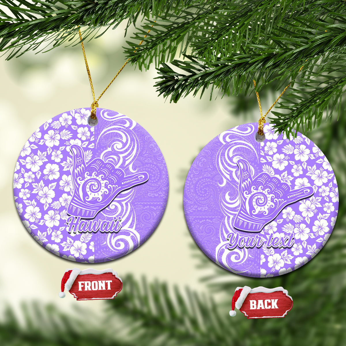 Custom Hawaii Kauai Island Ceramic Ornament Hibiscus Pattern Seamless Tribal Simple Purple LT03 Purple - Polynesian Pride