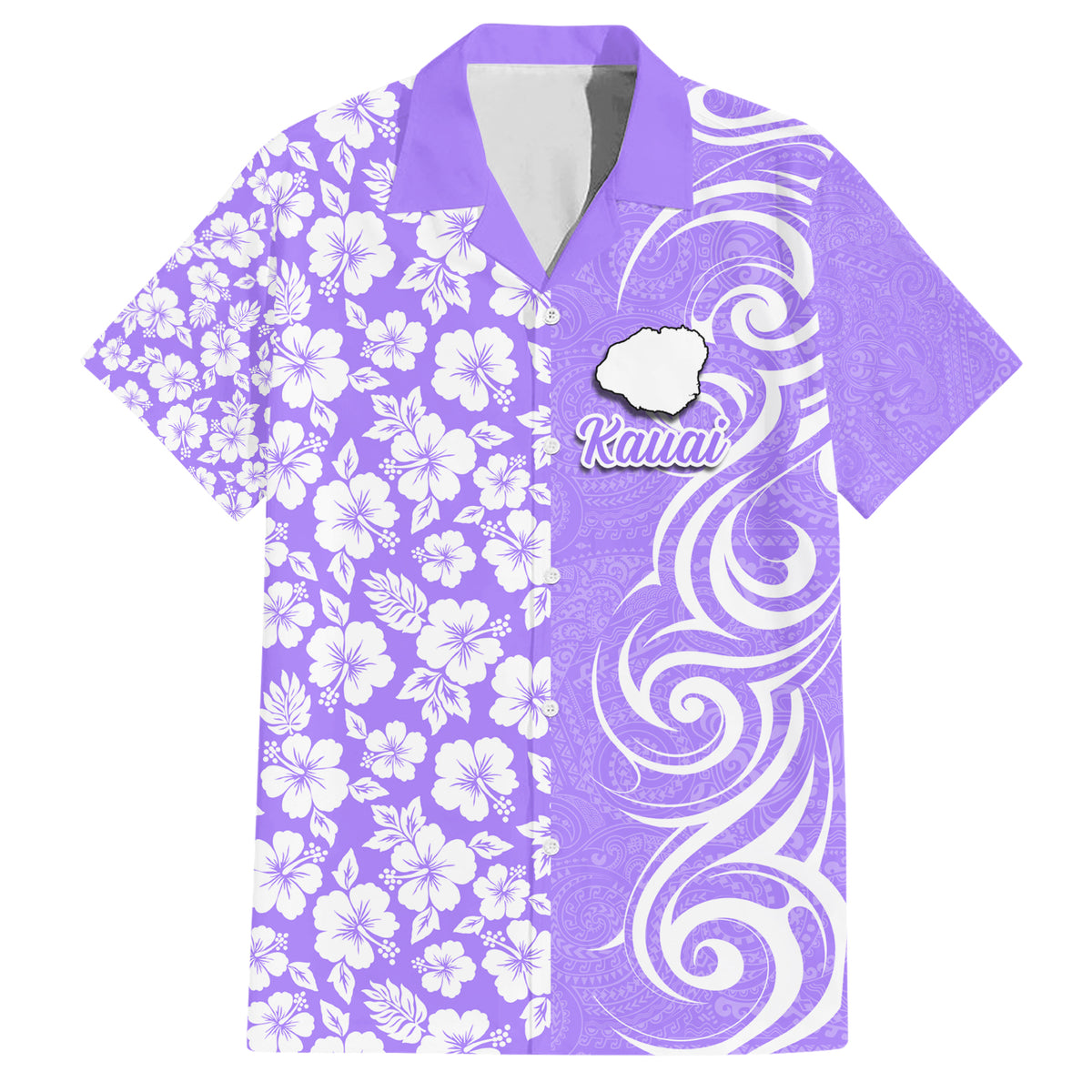 Custom Hawaii Kauai Island Family Matching Short Sleeve Bodycon Dress and Hawaiian Shirt Hibiscus Pattern Seamless Tribal Simple Purple LT03 Dad's Shirt - Short Sleeve Purple - Polynesian Pride