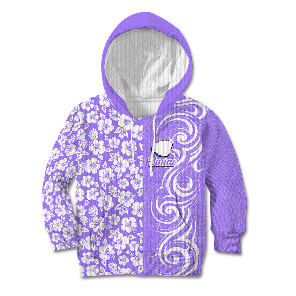 Custom Hawaii Kauai Island Kid Hoodie Hibiscus Pattern Seamless Tribal Simple Purple LT03 Purple - Polynesian Pride