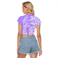 Custom Hawaii Kauai Island Raglan Cropped T Shirt Hibiscus Pattern Seamless Tribal Simple Purple LT03 - Polynesian Pride