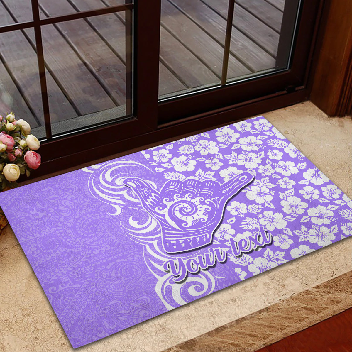Custom Hawaii Kauai Island Rubber Doormat Hibiscus Pattern Seamless Tribal Simple Purple LT03 - Polynesian Pride