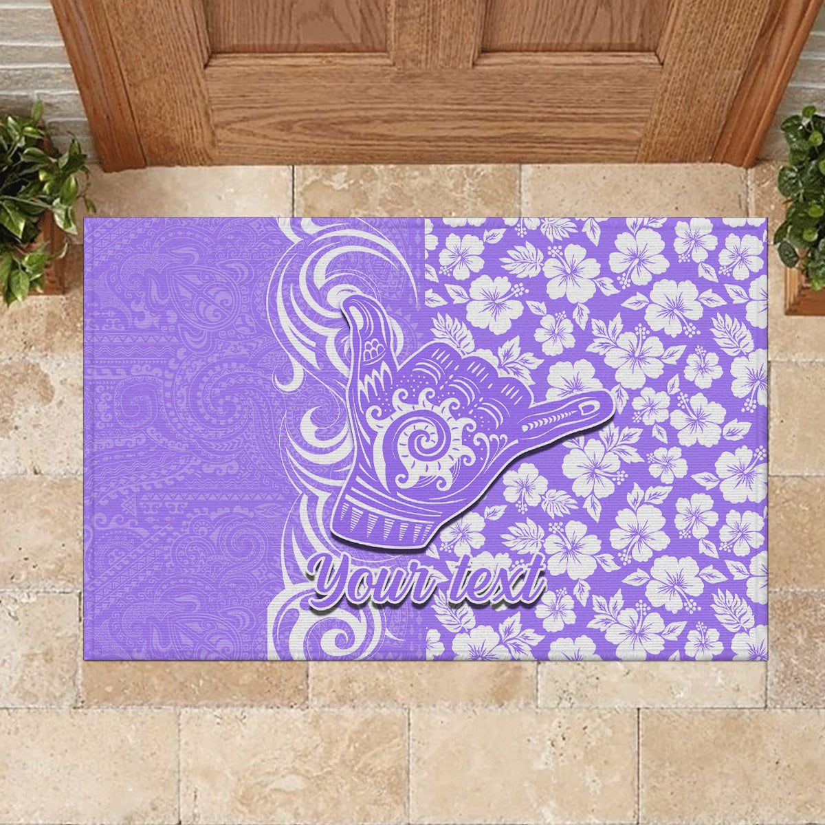 Custom Hawaii Kauai Island Rubber Doormat Hibiscus Pattern Seamless Tribal Simple Purple LT03 - Polynesian Pride