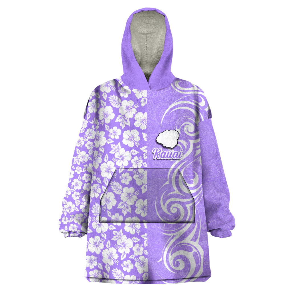 Custom Hawaii Kauai Island Wearable Blanket Hoodie Hibiscus Pattern Seamless Tribal Simple Purple LT03 One Size Purple - Polynesian Pride