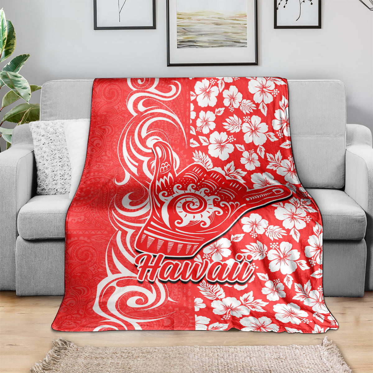 Hawaii Kauai Island Blanket Hibiscus Pattern Seamless Tribal Simple Red LT03 - Polynesian Pride