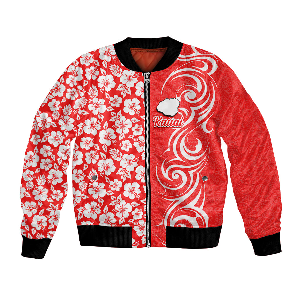 Hawaii Kauai Island Bomber Jacket Hibiscus Pattern Seamless Tribal Simple Red LT03 Unisex Red - Polynesian Pride