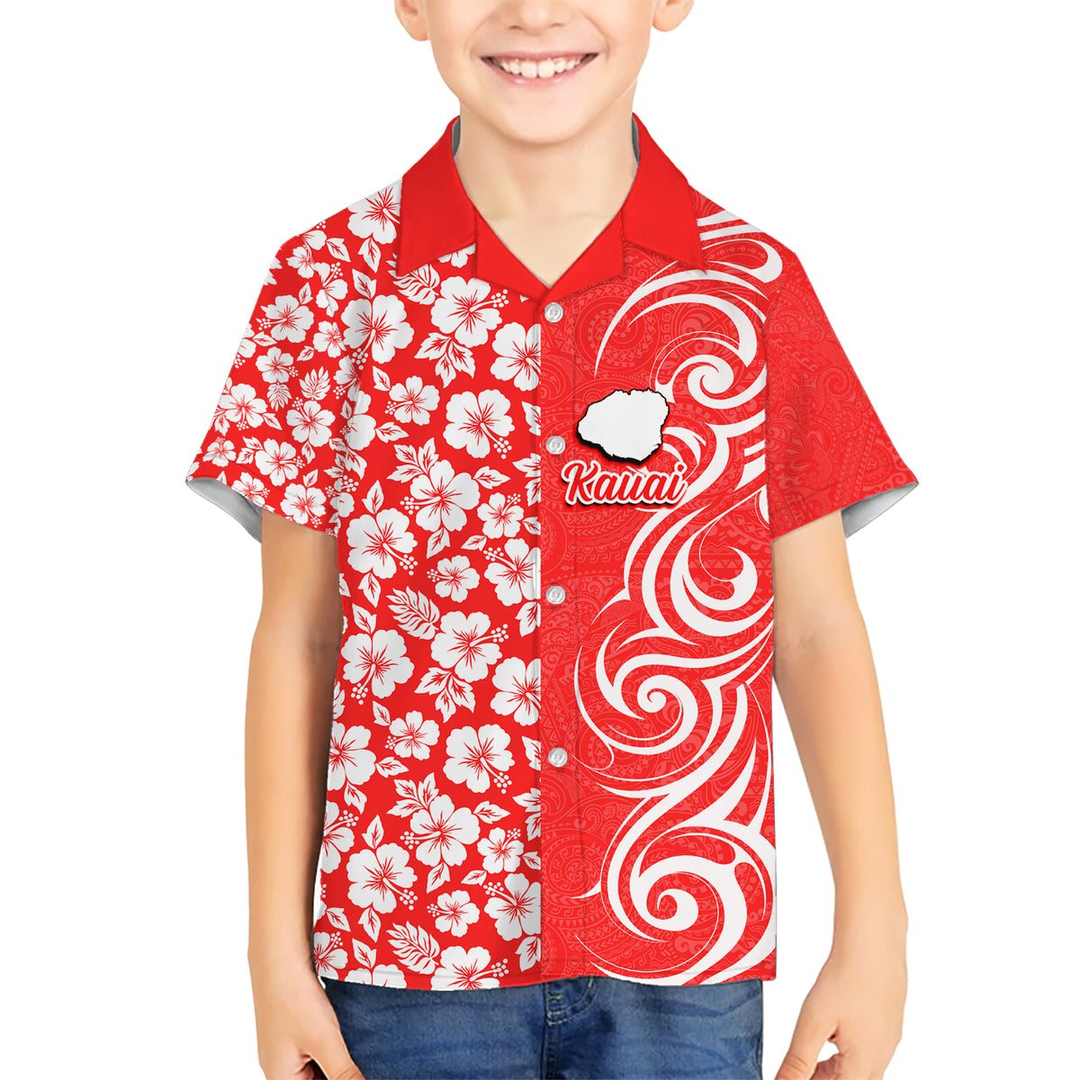 Hawaii Kauai Island Hawaiian Shirt Hibiscus Pattern Seamless Tribal Simple Red LT03 - Polynesian Pride