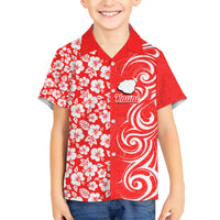 Hawaii Kauai Island Kid Hawaiian Shirt Hibiscus Pattern Seamless Tribal Simple Red LT03 Kid Red - Polynesian Pride