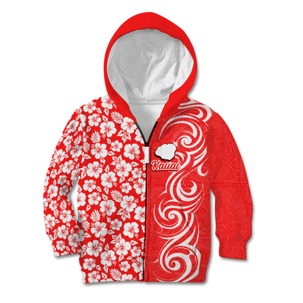 Hawaii Kauai Island Kid Hoodie Hibiscus Pattern Seamless Tribal Simple Red LT03 - Polynesian Pride