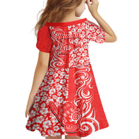 Hawaii Kauai Island Kid Short Sleeve Dress Hibiscus Pattern Seamless Tribal Simple Red LT03 - Polynesian Pride