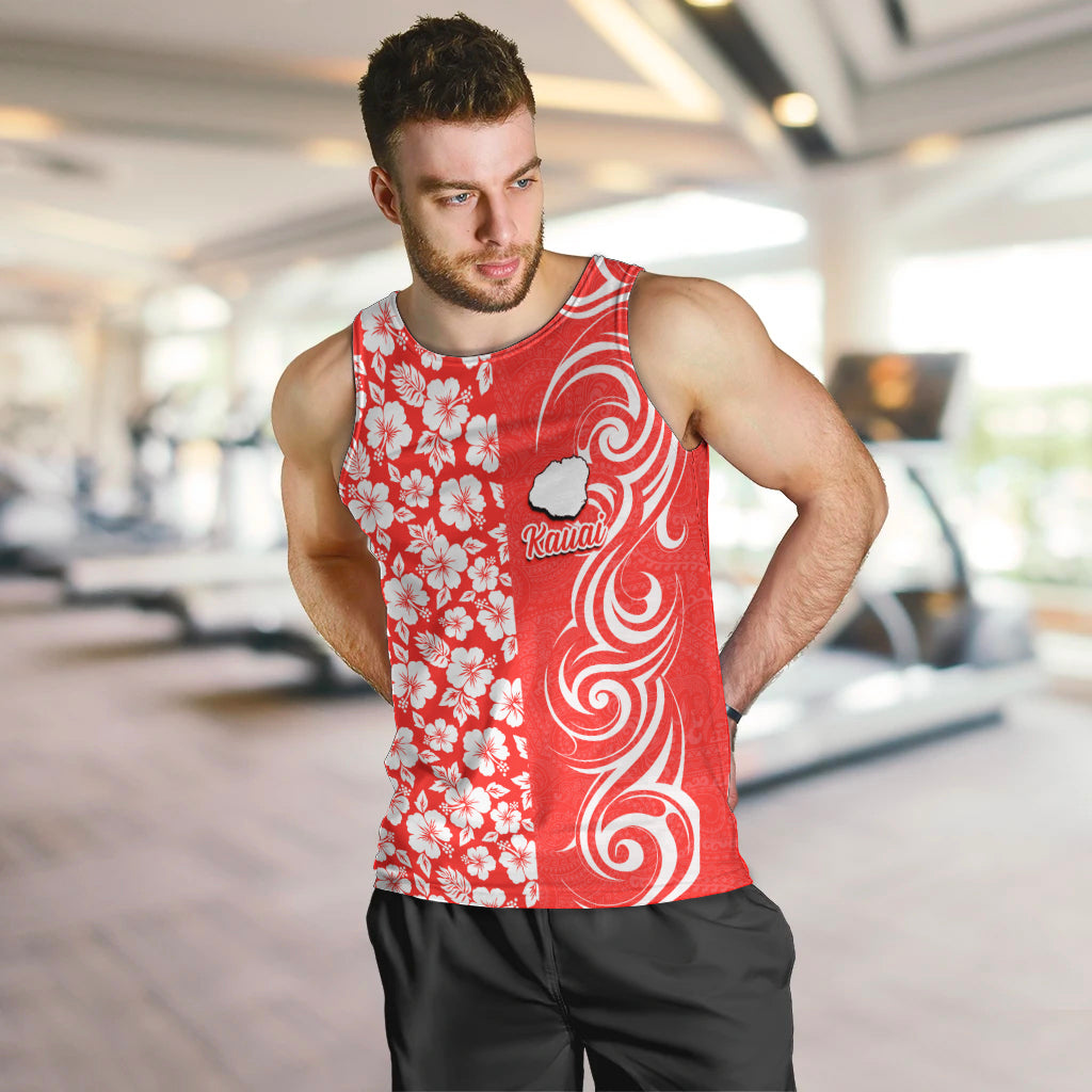 Hawaii Kauai Island Men Tank Top Hibiscus Pattern Seamless Tribal Simple Red LT03 - Polynesian Pride