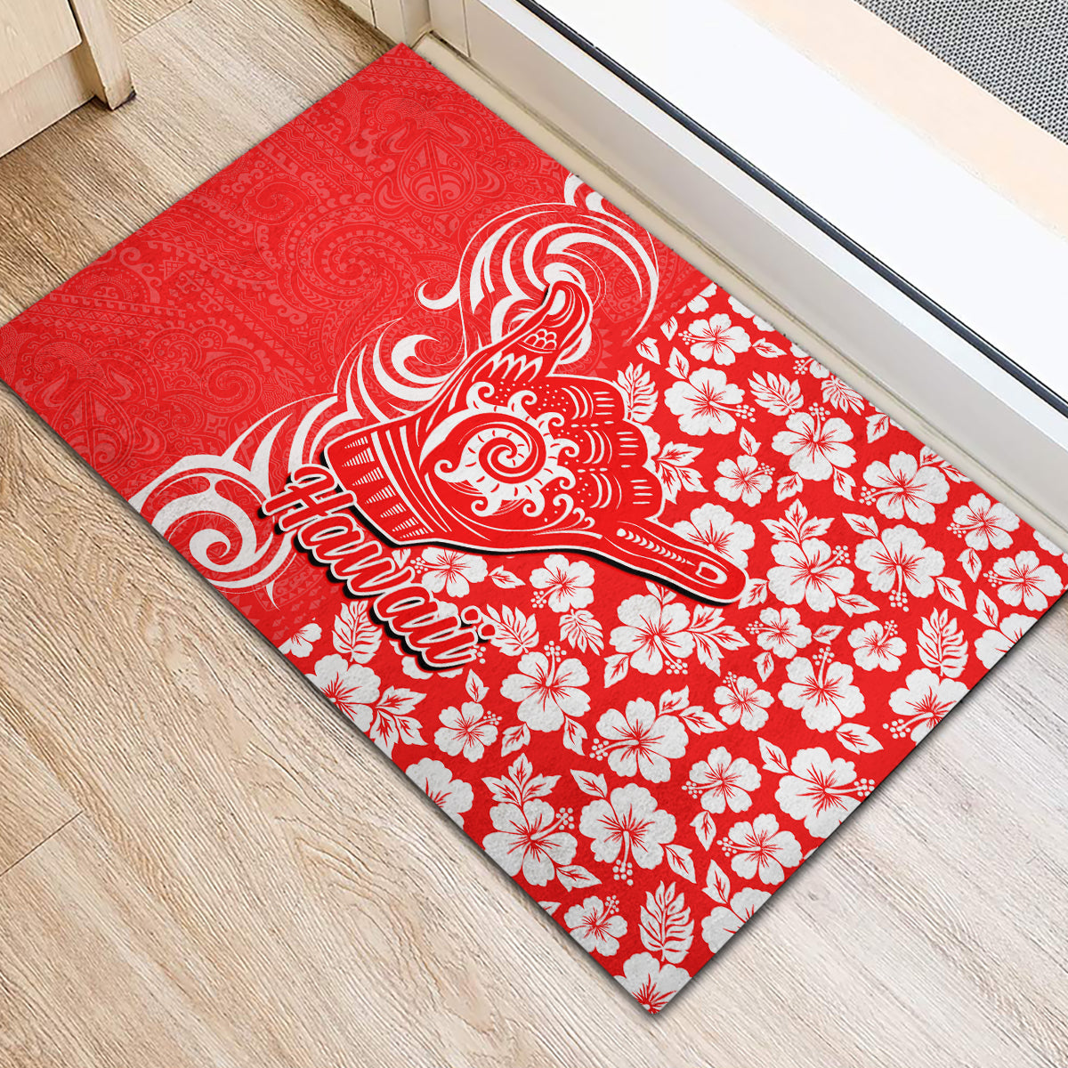 Hawaii Kauai Island Rubber Doormat Hibiscus Pattern Seamless Tribal Simple Red LT03 - Polynesian Pride