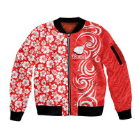 Hawaii Kauai Island Sleeve Zip Bomber Jacket Hibiscus Pattern Seamless Tribal Simple Red LT03 Unisex Red - Polynesian Pride