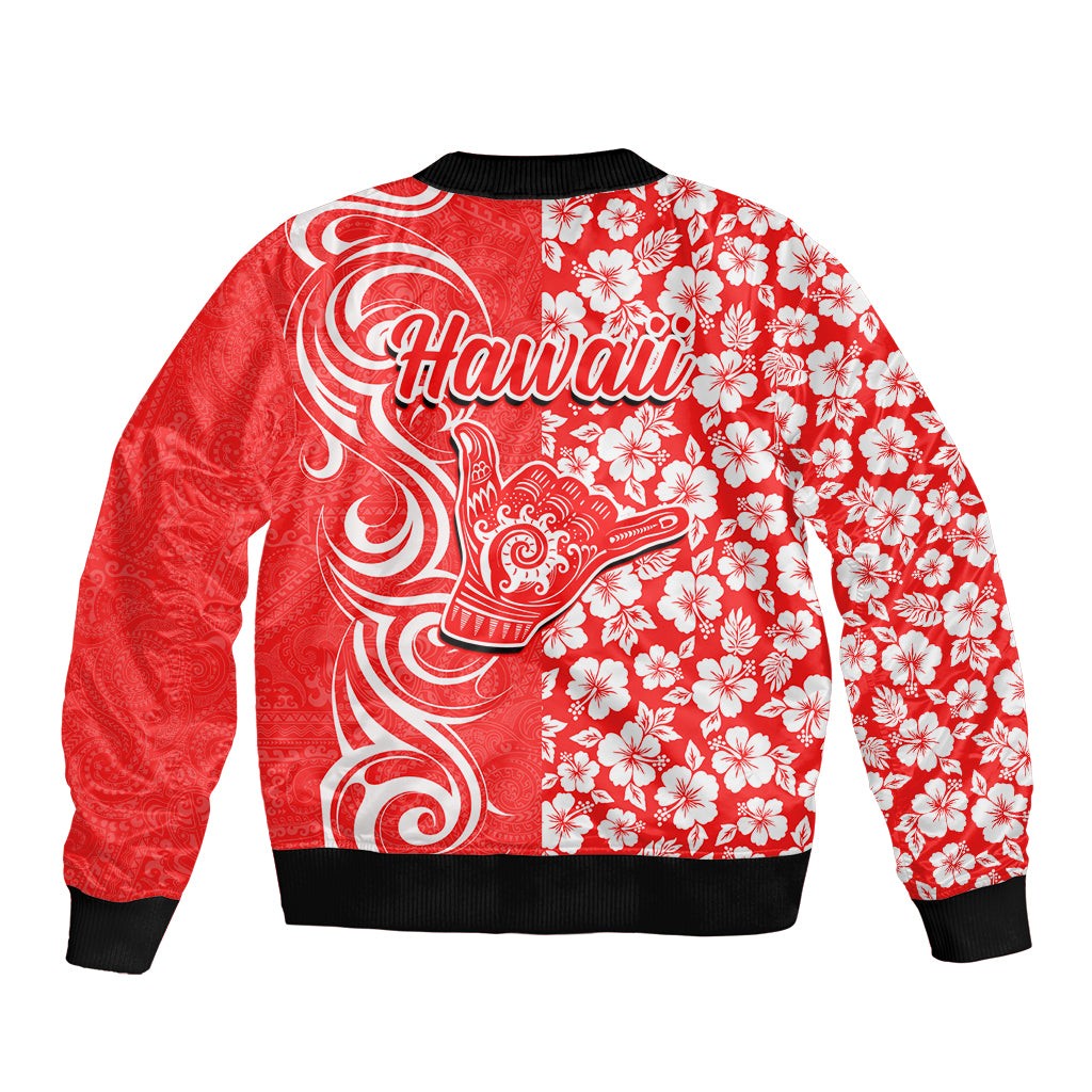 Hawaii Kauai Island Sleeve Zip Bomber Jacket Hibiscus Pattern Seamless Tribal Simple Red LT03 - Polynesian Pride