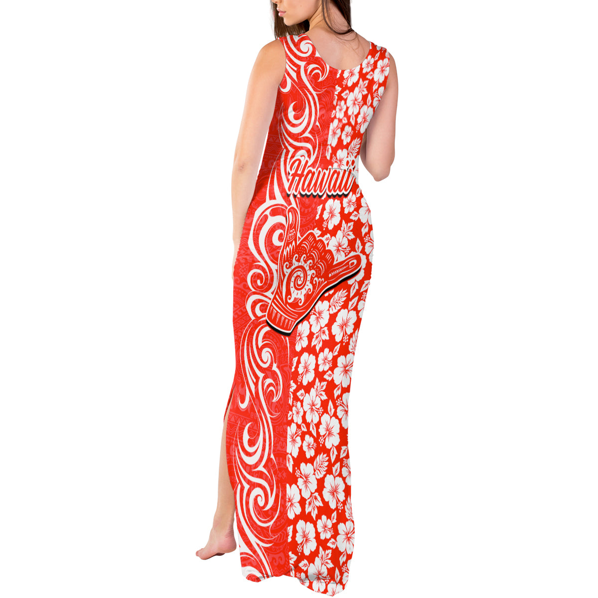 Hawaii Kauai Island Tank Maxi Dress Hibiscus Pattern Seamless Tribal Simple Red LT03 - Polynesian Pride