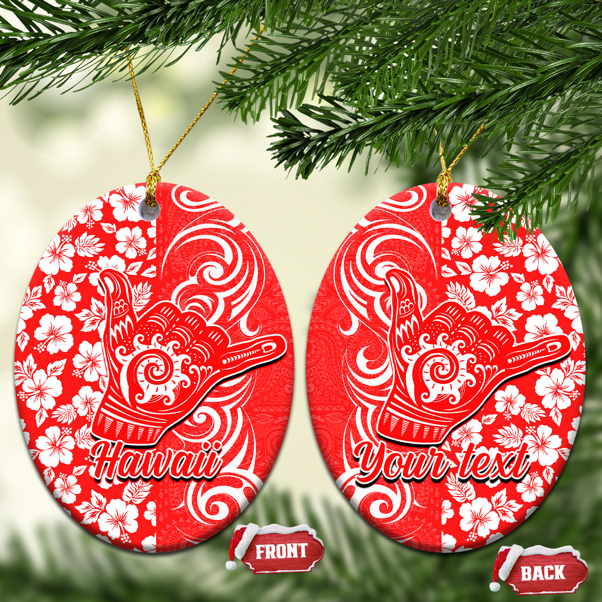 Custom Hawaii Kauai Island Ceramic Ornament Hibiscus Pattern Seamless Tribal Simple Red LT03 - Polynesian Pride