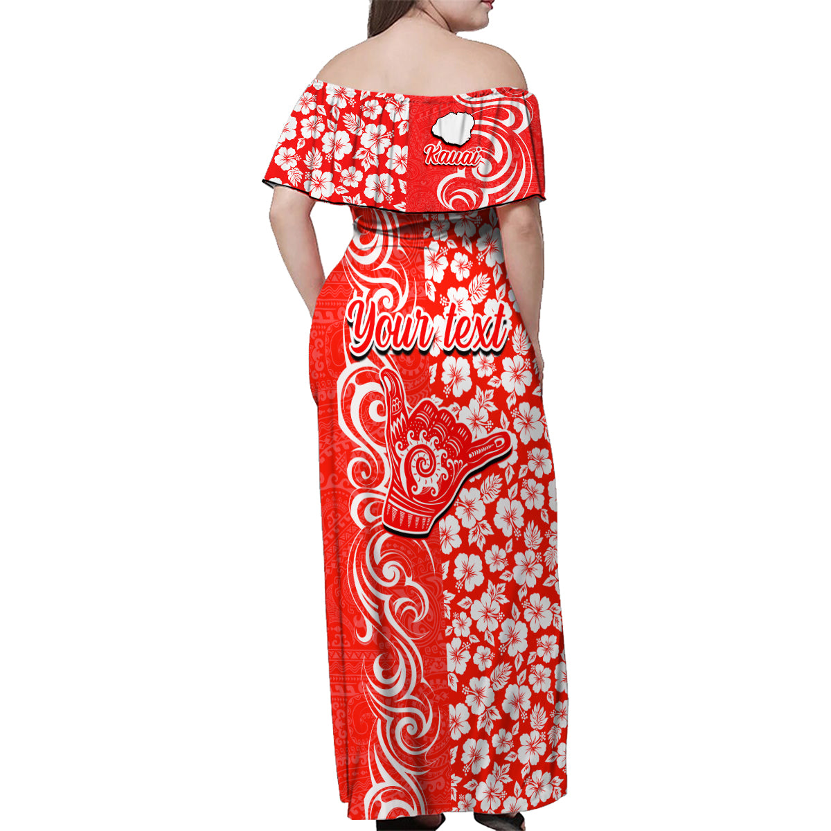 Custom Hawaii Kauai Island Family Matching Off Shoulder Maxi Dress and Hawaiian Shirt Hibiscus Pattern Seamless Tribal Simple Red LT03 - Polynesian Pride