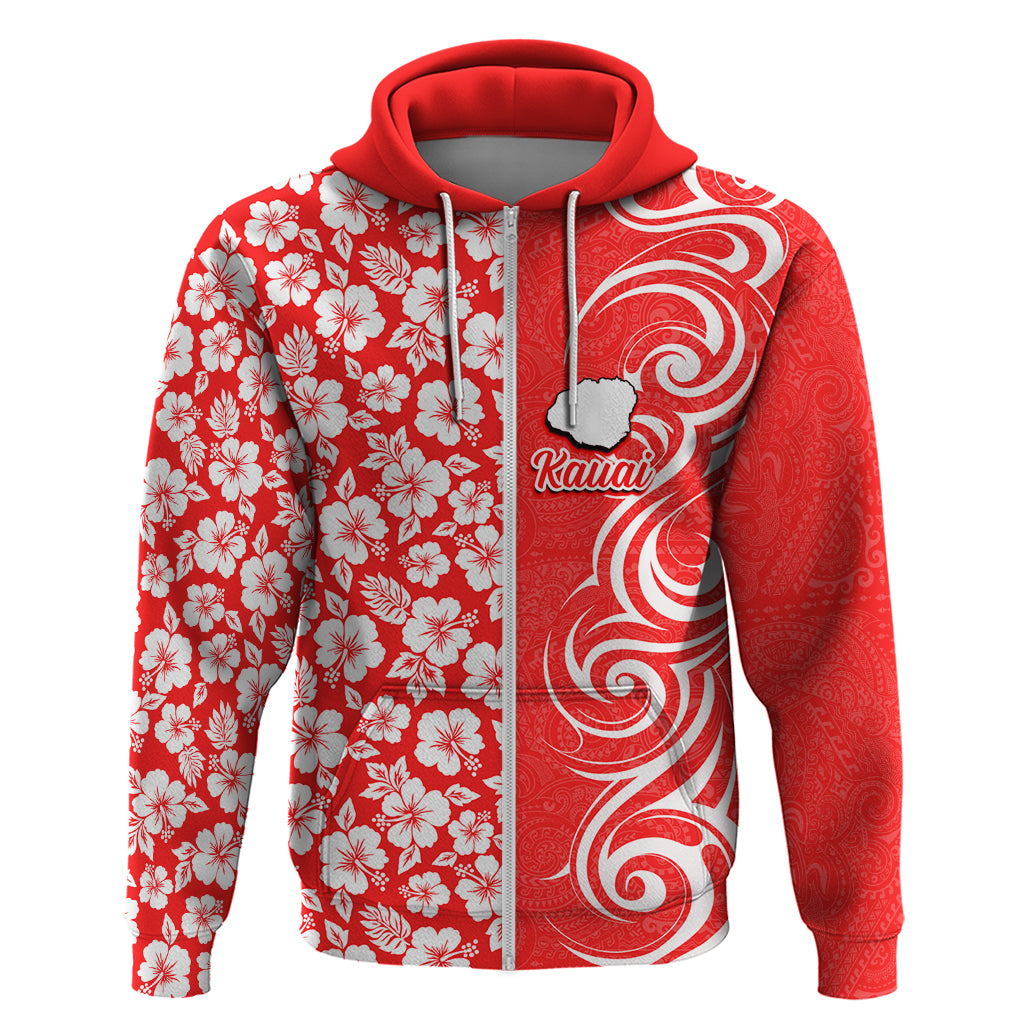 Custom Hawaii Kauai Island Hoodie Hibiscus Pattern Seamless Tribal Simple Red LT03 Zip Hoodie Red - Polynesian Pride