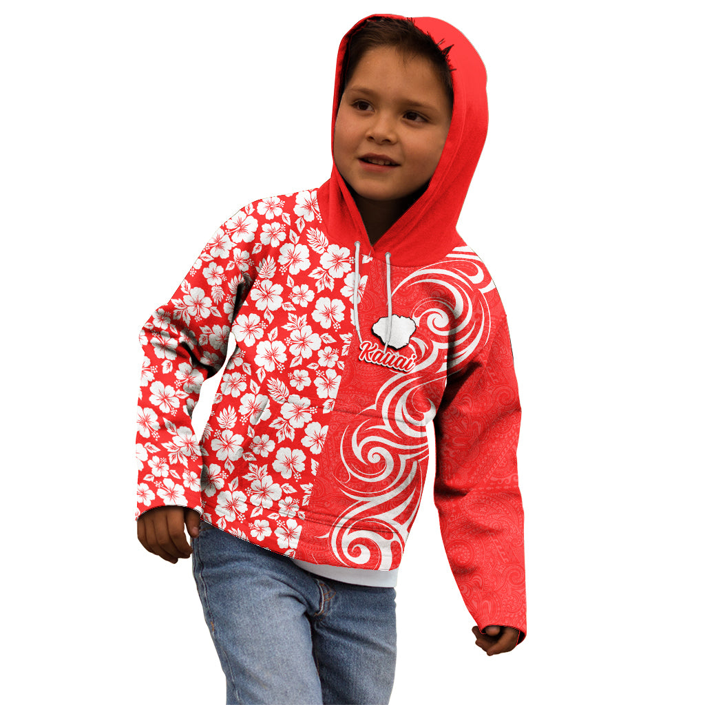 Custom Hawaii Kauai Island Kid Hoodie Hibiscus Pattern Seamless Tribal Simple Red LT03 - Polynesian Pride