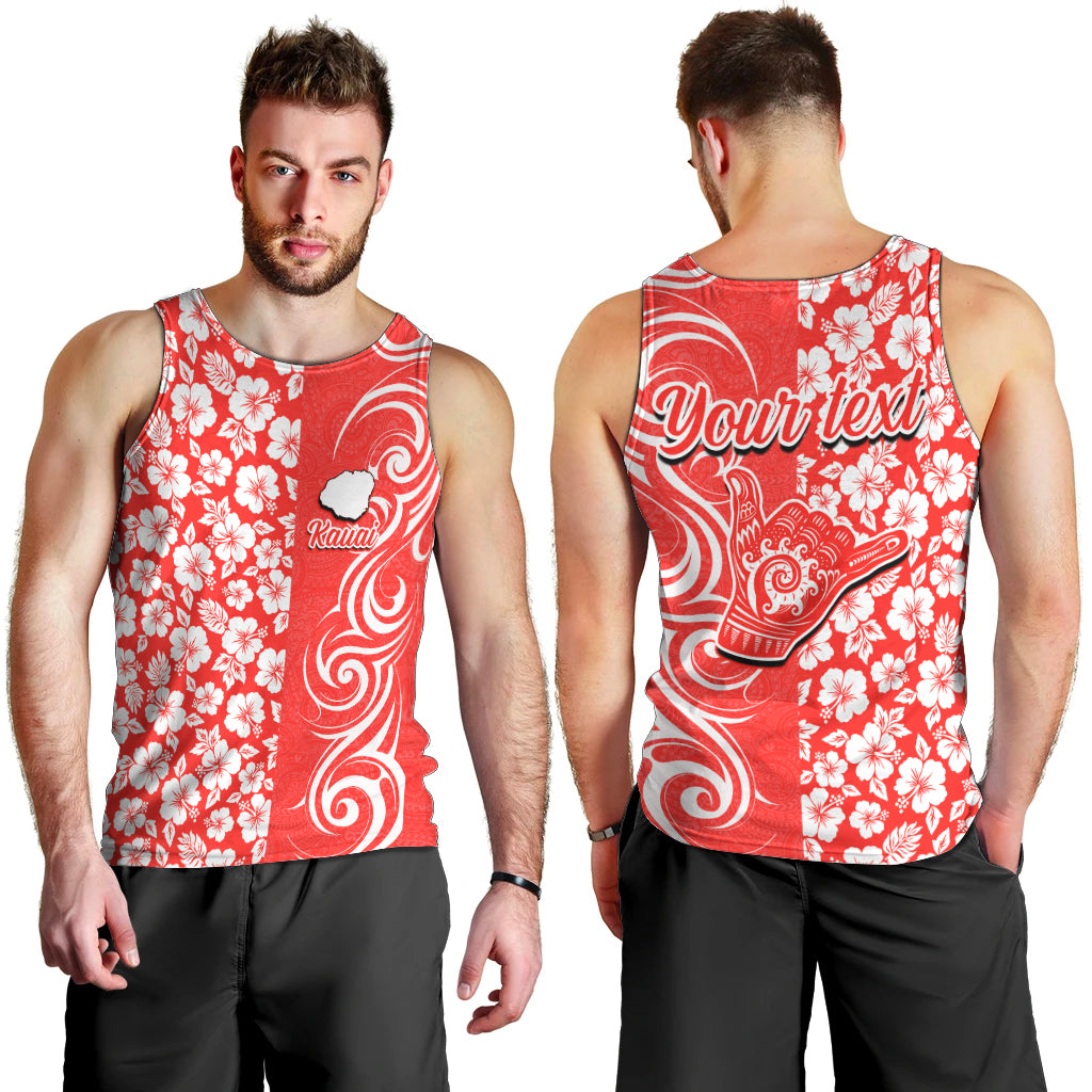 Custom Hawaii Kauai Island Men Tank Top Hibiscus Pattern Seamless Tribal Simple Red LT03 - Polynesian Pride