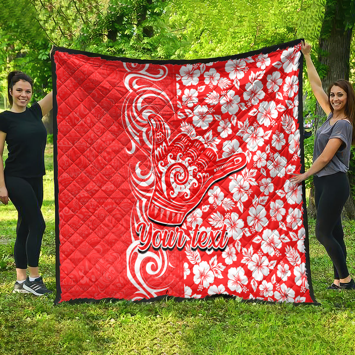 Custom Hawaii Kauai Island Quilt Hibiscus Pattern Seamless Tribal Simple Red LT03 - Polynesian Pride