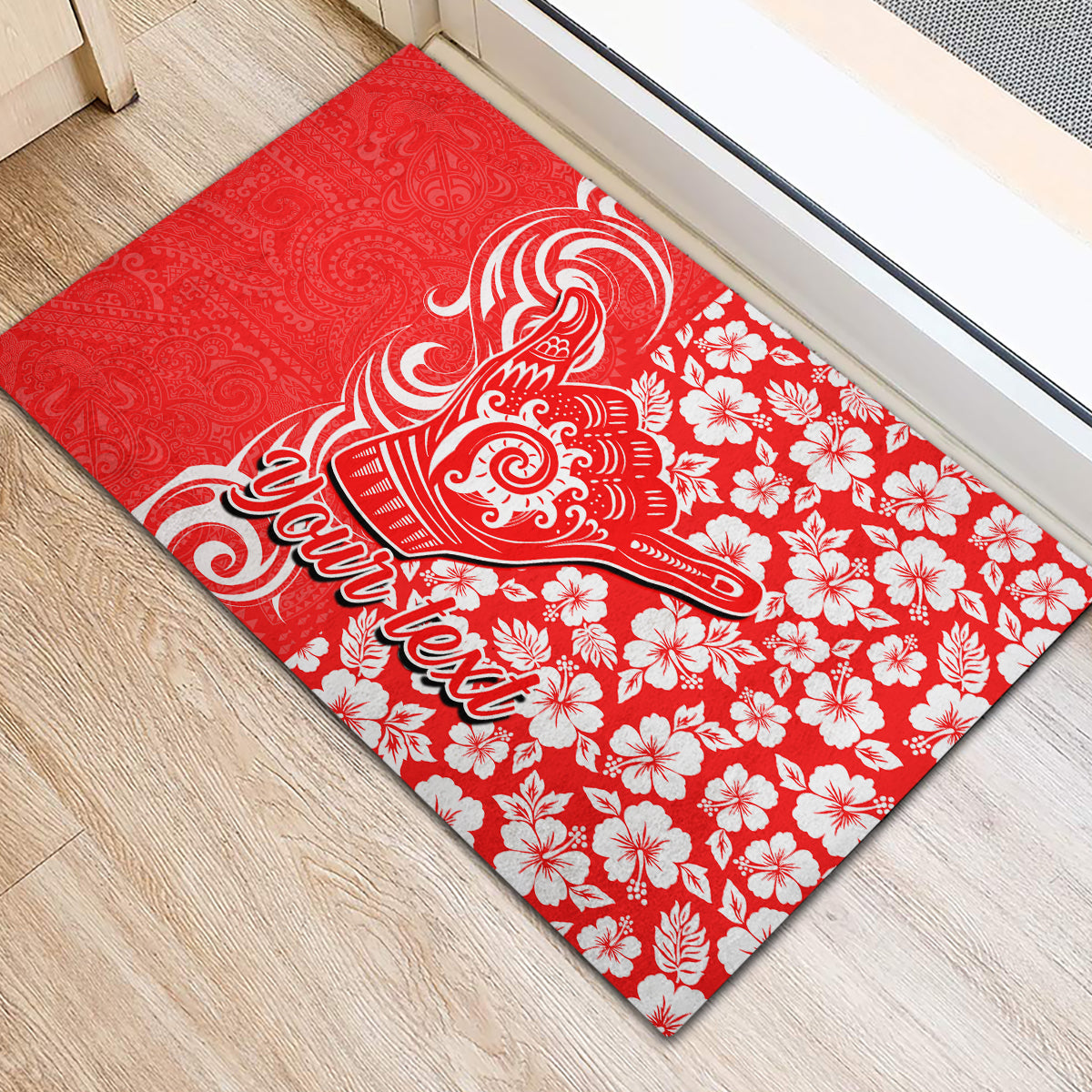 Custom Hawaii Kauai Island Rubber Doormat Hibiscus Pattern Seamless Tribal Simple Red LT03 - Polynesian Pride