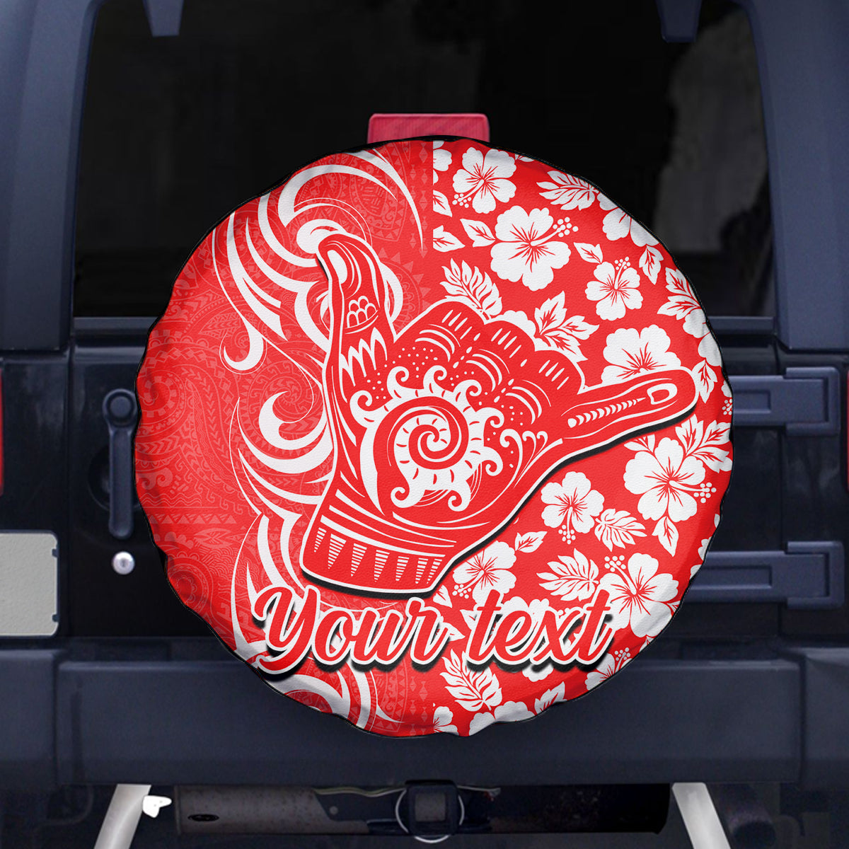 Custom Hawaii Kauai Island Spare Tire Cover Hibiscus Pattern Seamless Tribal Simple Red LT03 Red - Polynesian Pride