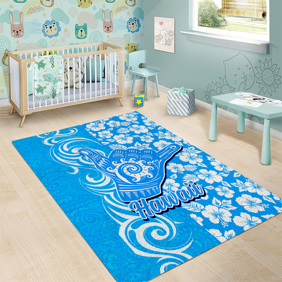 Hawaii Kauai Island Area Rug Hibiscus Pattern Seamless Tribal Simple Blue LT03 - Polynesian Pride