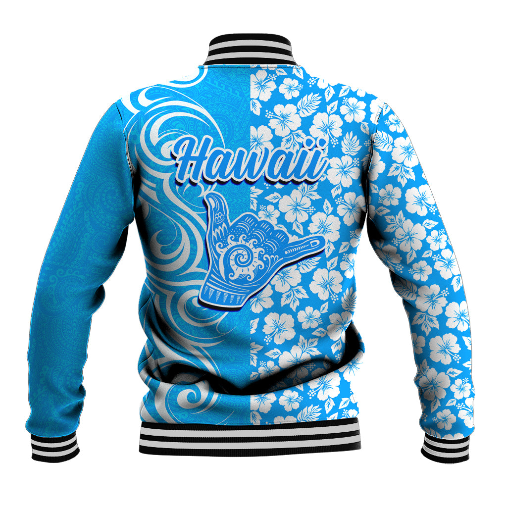 Hawaii Kauai Island Baseball Jacket Hibiscus Pattern Seamless Tribal Simple Blue LT03 - Polynesian Pride