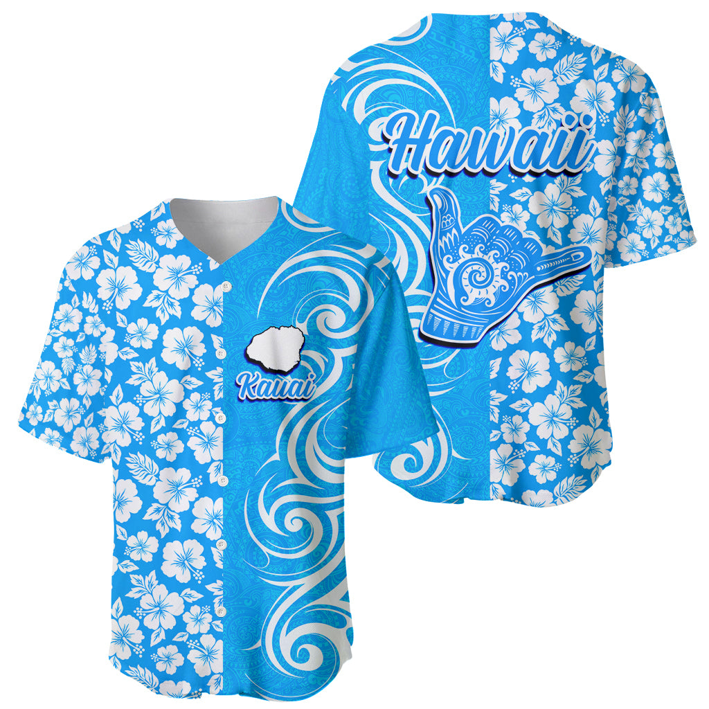 Hawaii Kauai Island Baseball Jersey Hibiscus Pattern Seamless Tribal Simple Blue LT03 - Polynesian Pride