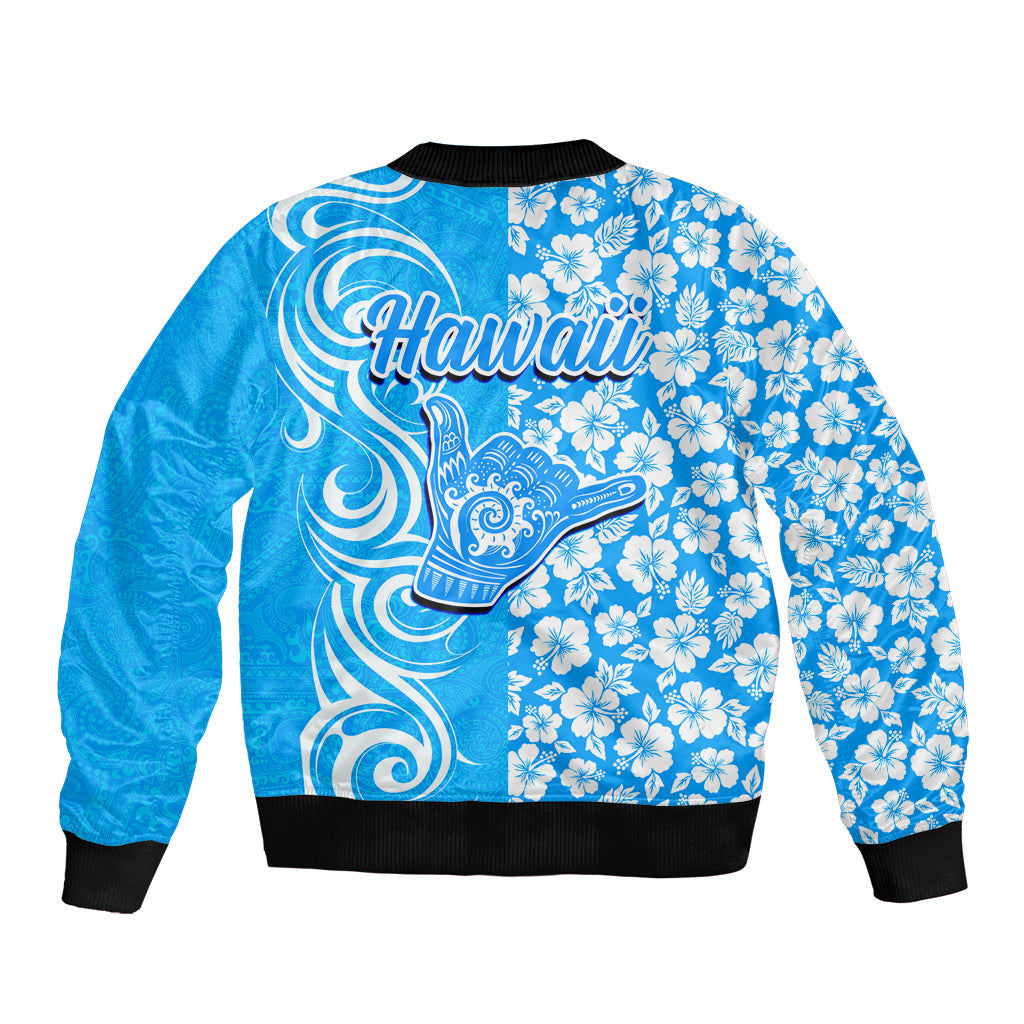 Hawaii Kauai Island Bomber Jacket Hibiscus Pattern Seamless Tribal Simple Blue LT03 - Polynesian Pride