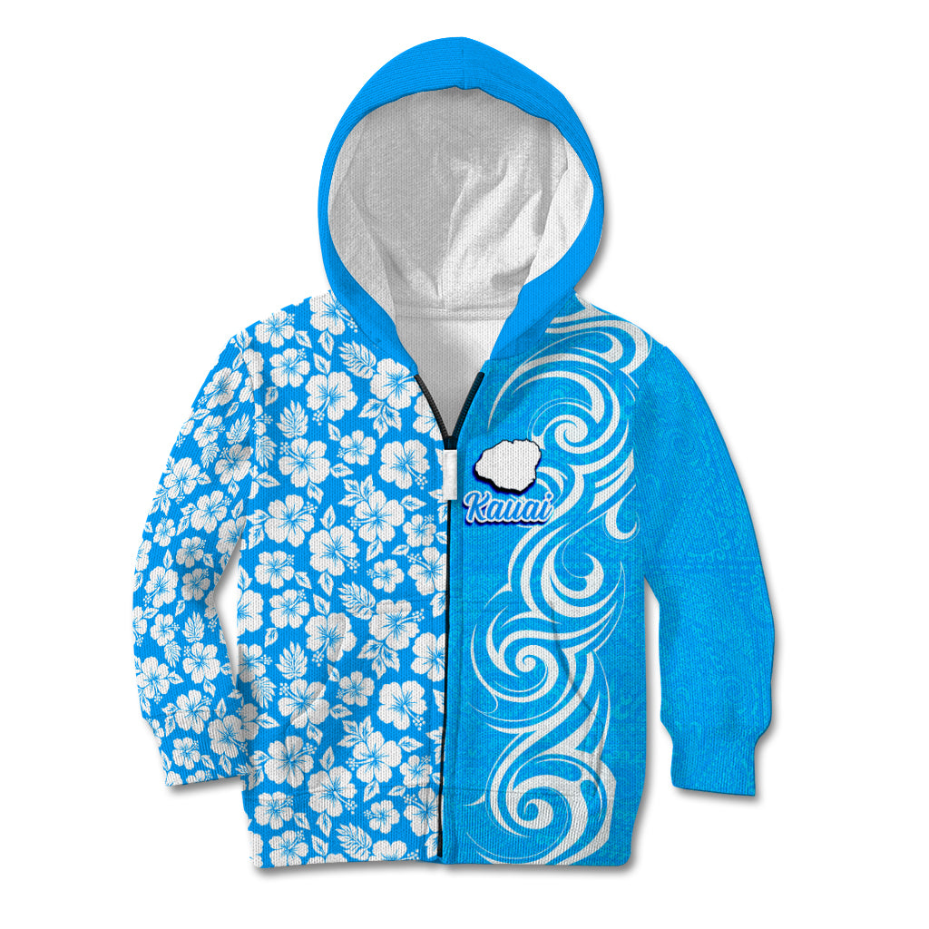 Hawaii Kauai Island Kid Hoodie Hibiscus Pattern Seamless Tribal Simple Blue LT03 - Polynesian Pride