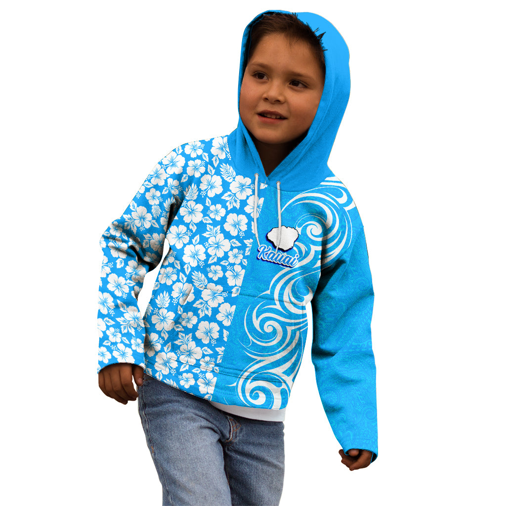 Hawaii Kauai Island Kid Hoodie Hibiscus Pattern Seamless Tribal Simple Blue LT03 - Polynesian Pride