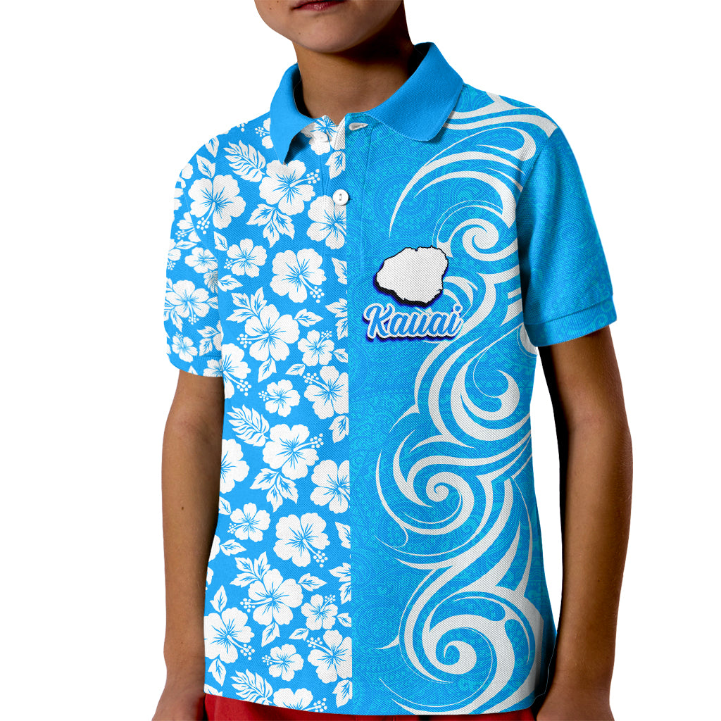 Hawaii Kauai Island Kid Polo Shirt Hibiscus Pattern Seamless Tribal Simple Blue LT03 Kid Blue - Polynesian Pride