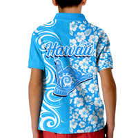 Hawaii Kauai Island Kid Polo Shirt Hibiscus Pattern Seamless Tribal Simple Blue LT03 - Polynesian Pride
