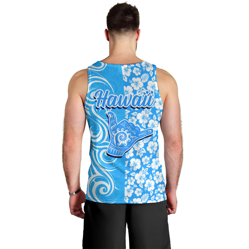 Hawaii Kauai Island Men Tank Top Hibiscus Pattern Seamless Tribal Simple Blue LT03 - Polynesian Pride