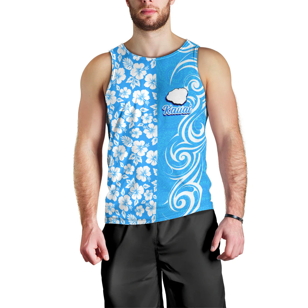 Hawaii Kauai Island Men Tank Top Hibiscus Pattern Seamless Tribal Simple Blue LT03 - Polynesian Pride