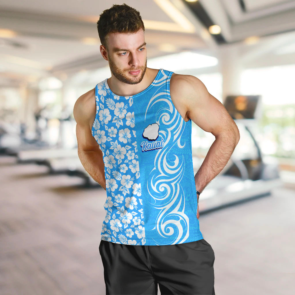 Hawaii Kauai Island Men Tank Top Hibiscus Pattern Seamless Tribal Simple Blue LT03 - Polynesian Pride