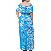 Hawaii Kauai Island Off Shoulder Maxi Dress Hibiscus Pattern Seamless Tribal Simple Blue LT03 - Polynesian Pride