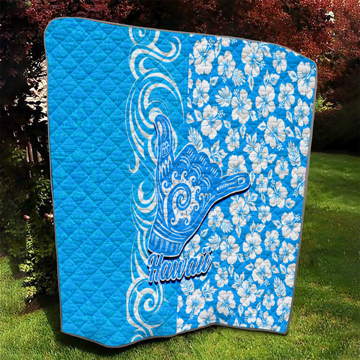 Hawaii Kauai Island Quilt Hibiscus Pattern Seamless Tribal Simple Blue LT03 - Polynesian Pride
