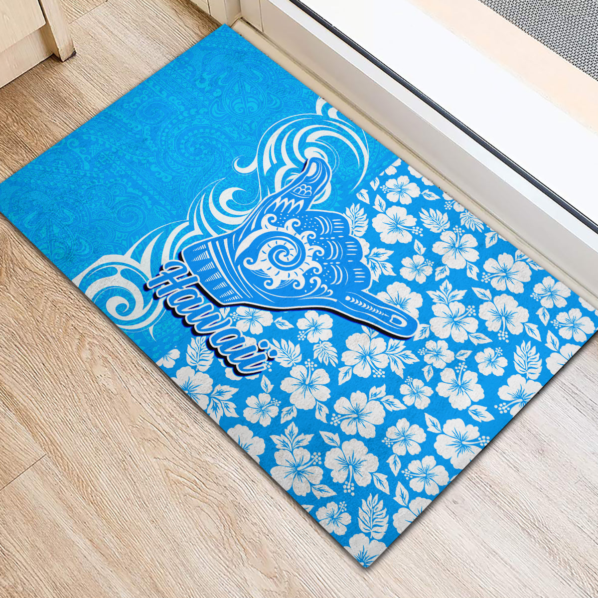 Hawaii Kauai Island Rubber Doormat Hibiscus Pattern Seamless Tribal Simple Blue LT03 - Polynesian Pride
