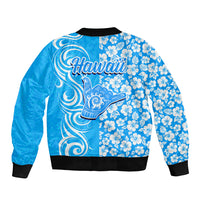 Hawaii Kauai Island Sleeve Zip Bomber Jacket Hibiscus Pattern Seamless Tribal Simple Blue LT03 - Polynesian Pride
