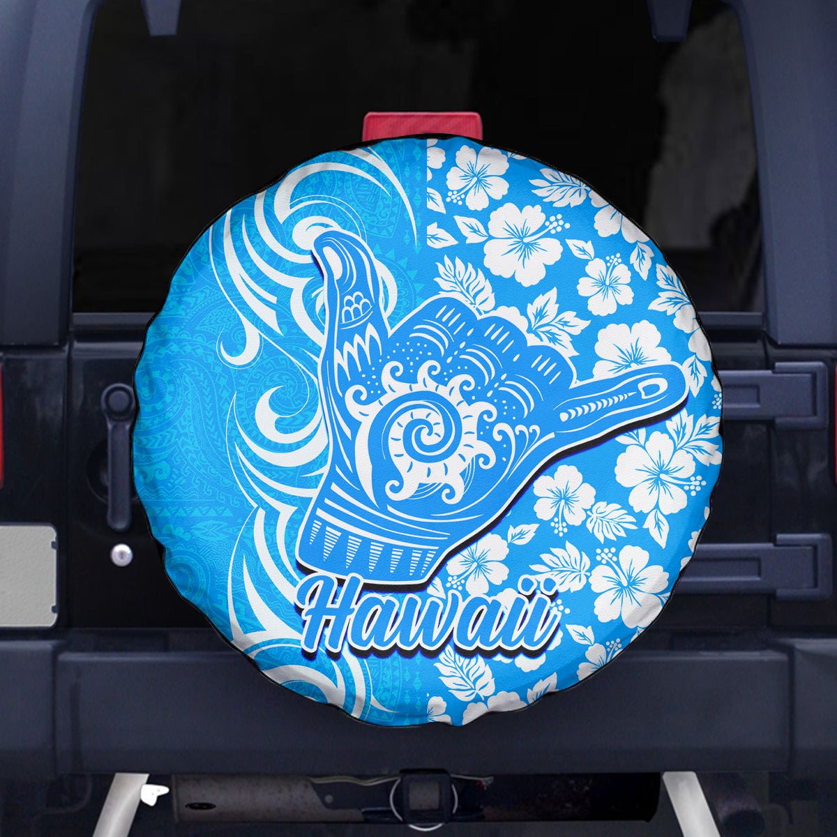 Hawaii Kauai Island Spare Tire Cover Hibiscus Pattern Seamless Tribal Simple Blue LT03 Blue - Polynesian Pride