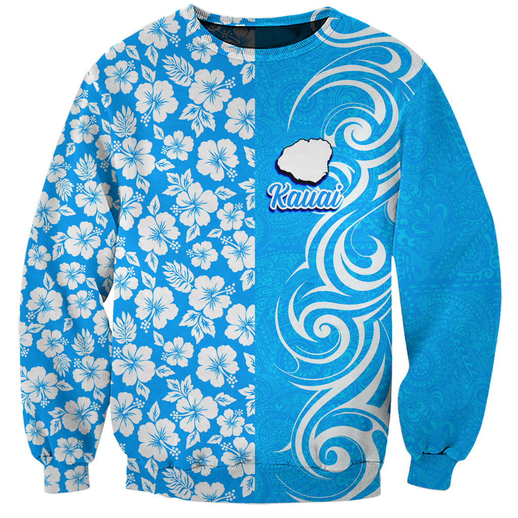 Hawaii Kauai Island Sweatshirt Hibiscus Pattern Seamless Tribal Simple Blue LT03 Unisex Blue - Polynesian Pride