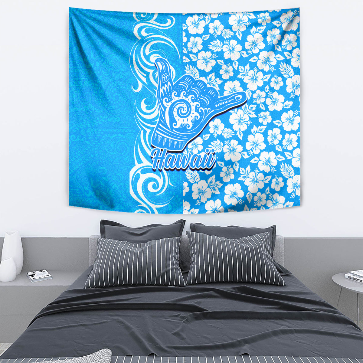 Hawaii Kauai Island Tapestry Hibiscus Pattern Seamless Tribal Simple Blue LT03 - Polynesian Pride