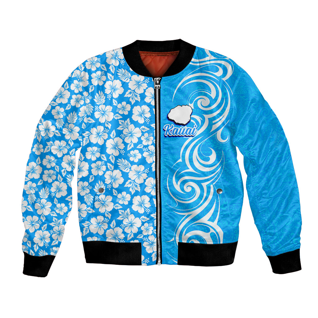 Custom Hawaii Kauai Island Bomber Jacket Hibiscus Pattern Seamless Tribal Simple Blue LT03 Unisex Blue - Polynesian Pride