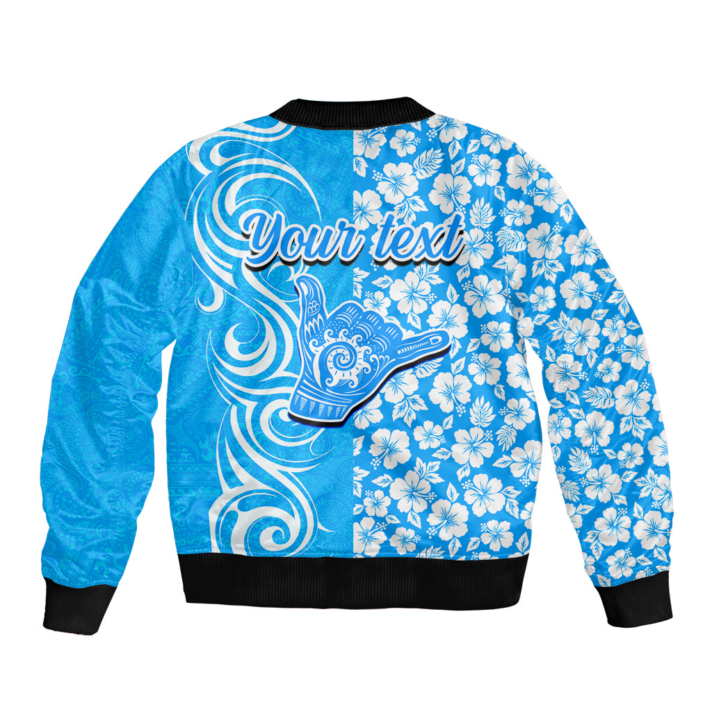 Custom Hawaii Kauai Island Bomber Jacket Hibiscus Pattern Seamless Tribal Simple Blue LT03 - Polynesian Pride