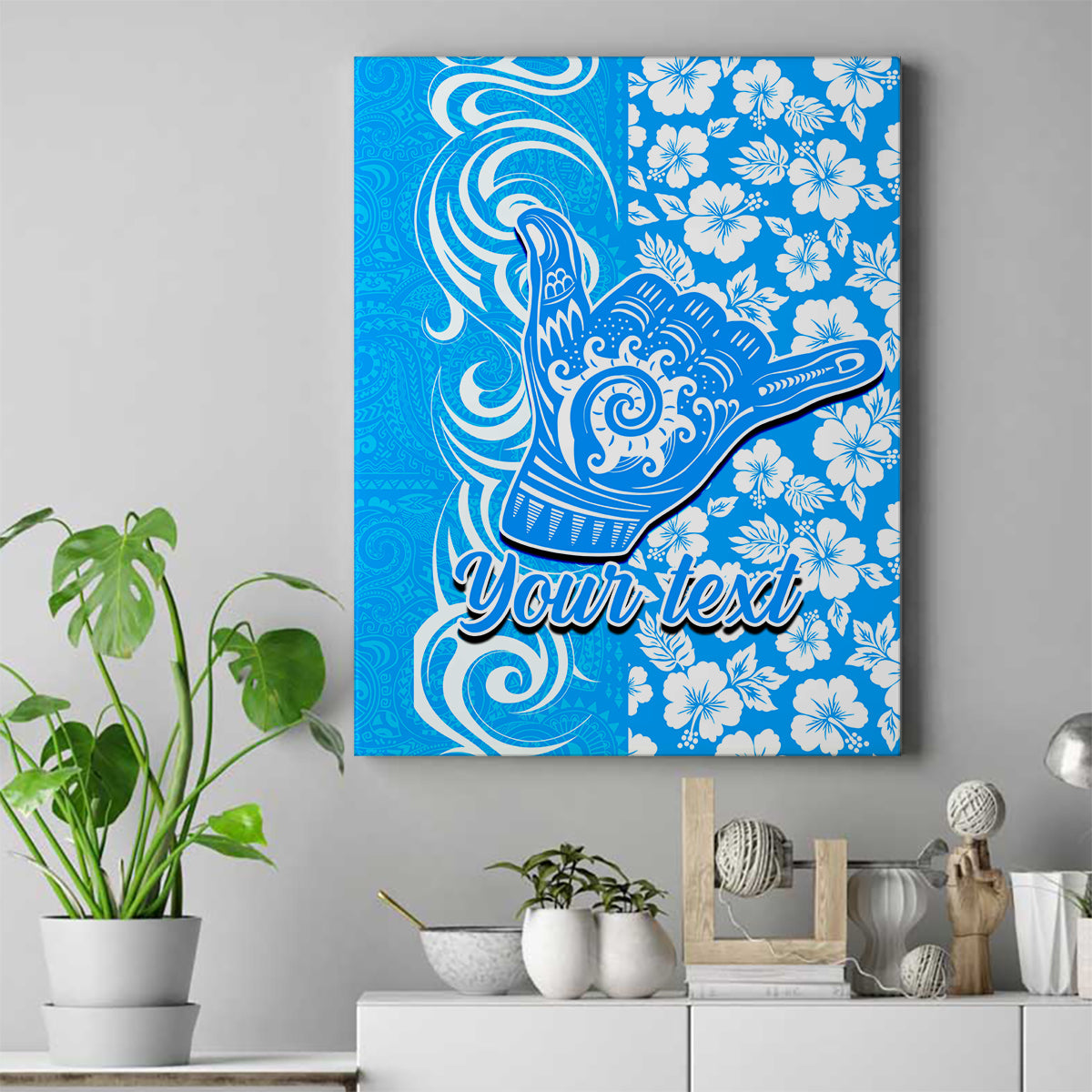 Custom Hawaii Kauai Island Canvas Wall Art Hibiscus Pattern Seamless Tribal Simple Blue LT03 Blue - Polynesian Pride