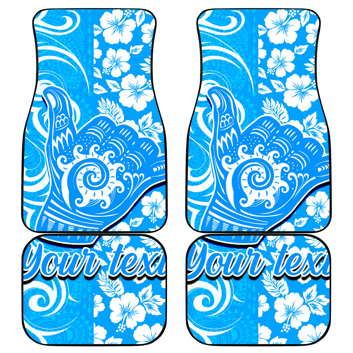 Custom Hawaii Kauai Island Car Mats Hibiscus Pattern Seamless Tribal Simple Blue LT03 Blue - Polynesian Pride